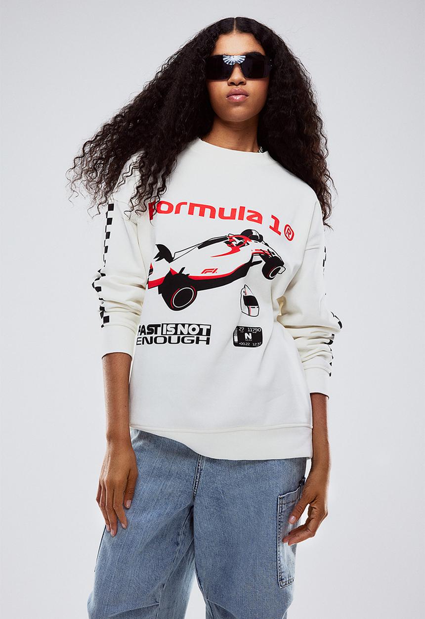H&M - Oversized printed sweatshirt - white formula 1
