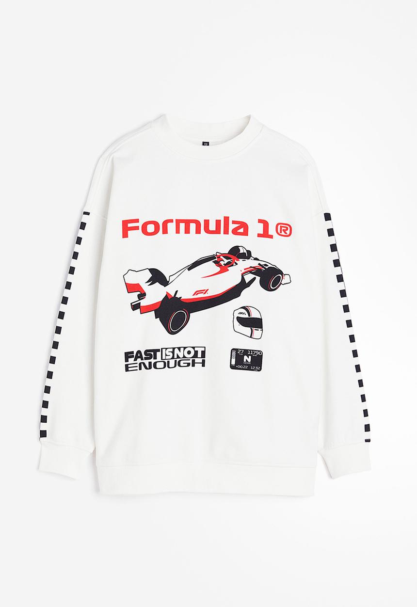 H&M - Oversized printed sweatshirt - white formula 1