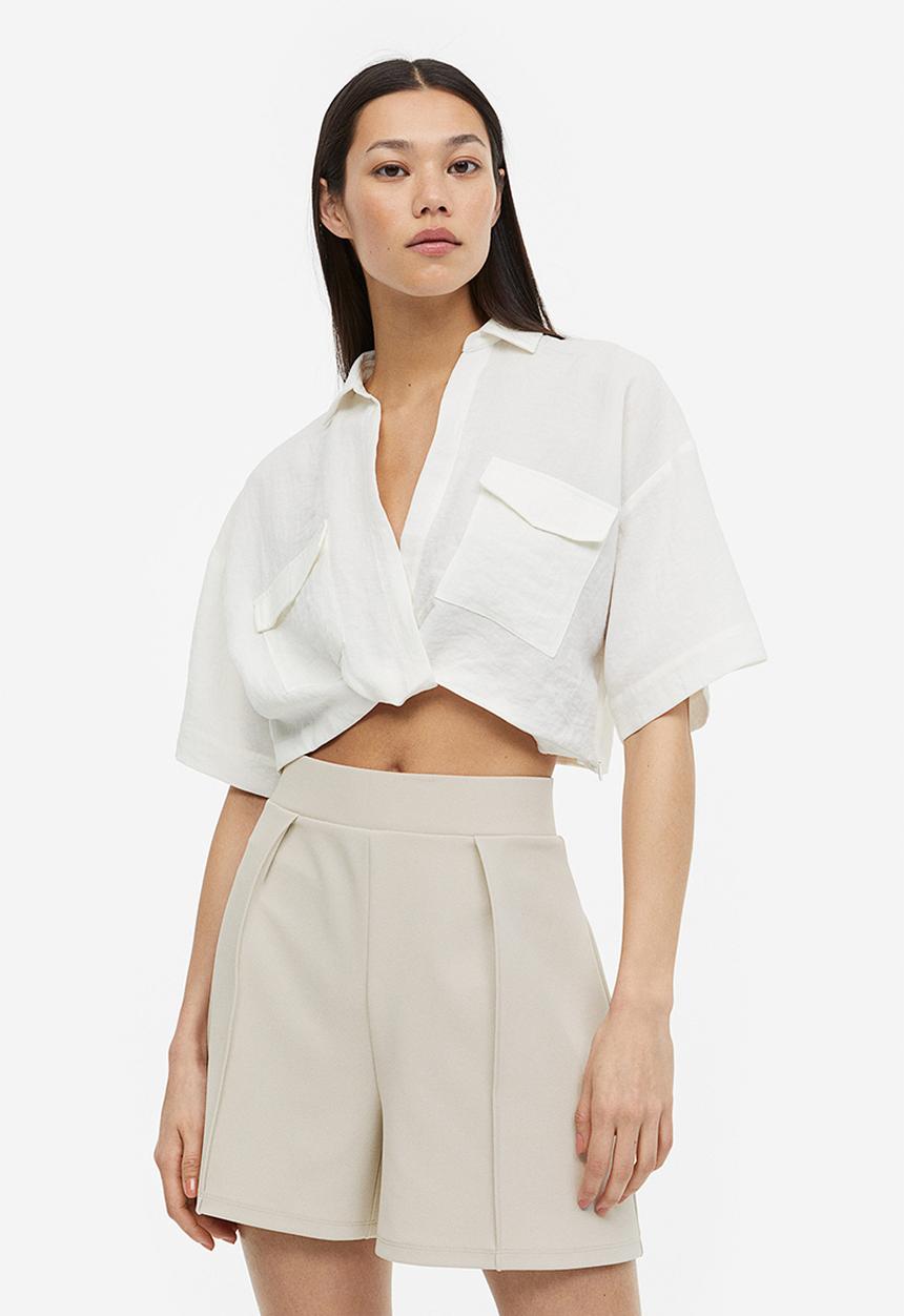 H&M - Pleat-detail shorts - light beige