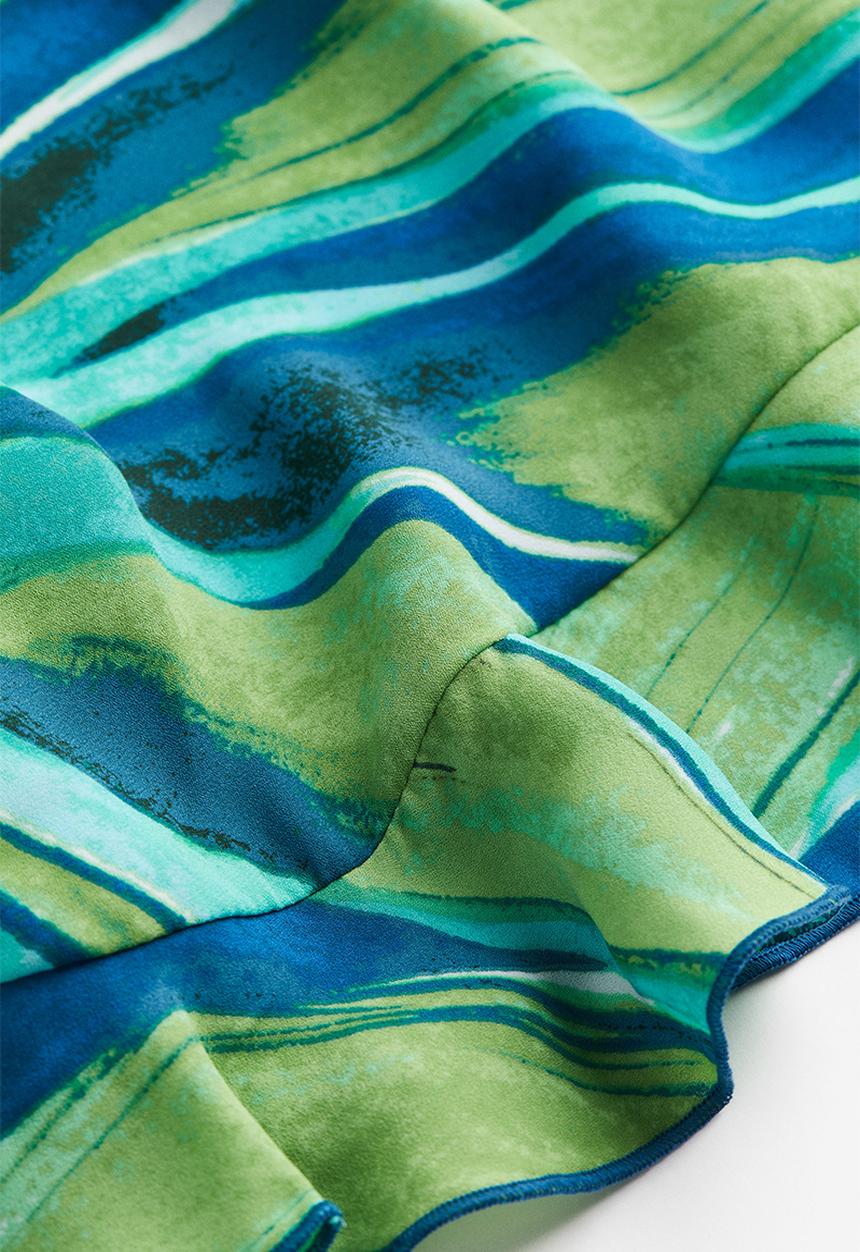 H&M - Flounce-trimmed wrap dress - turquoise/patterned