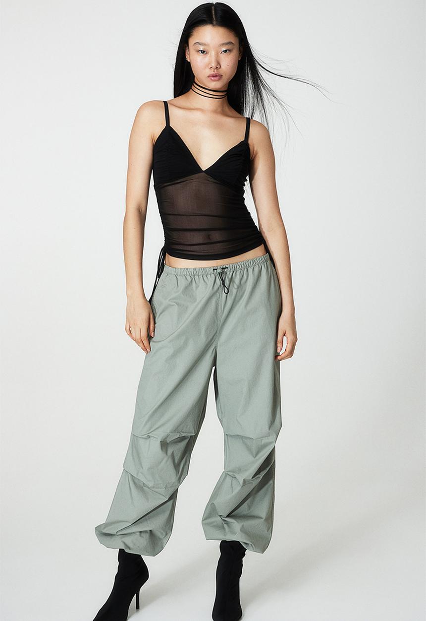 H&M - Drawstring-detail mesh top - black