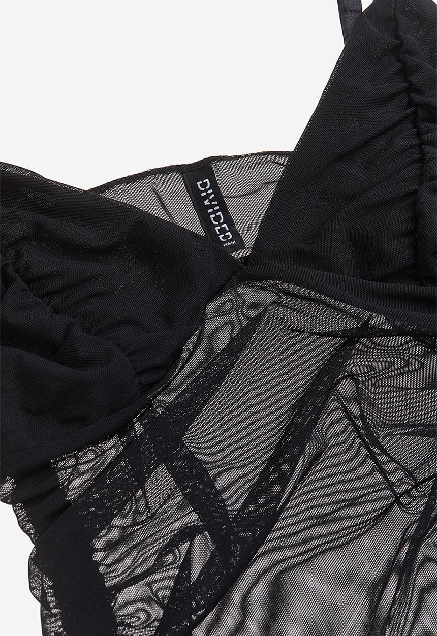 H&M - Drawstring-detail mesh top - black