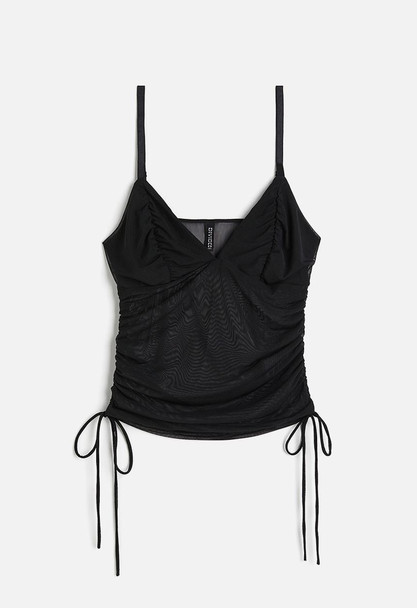 H&M - Drawstring-detail mesh top - black