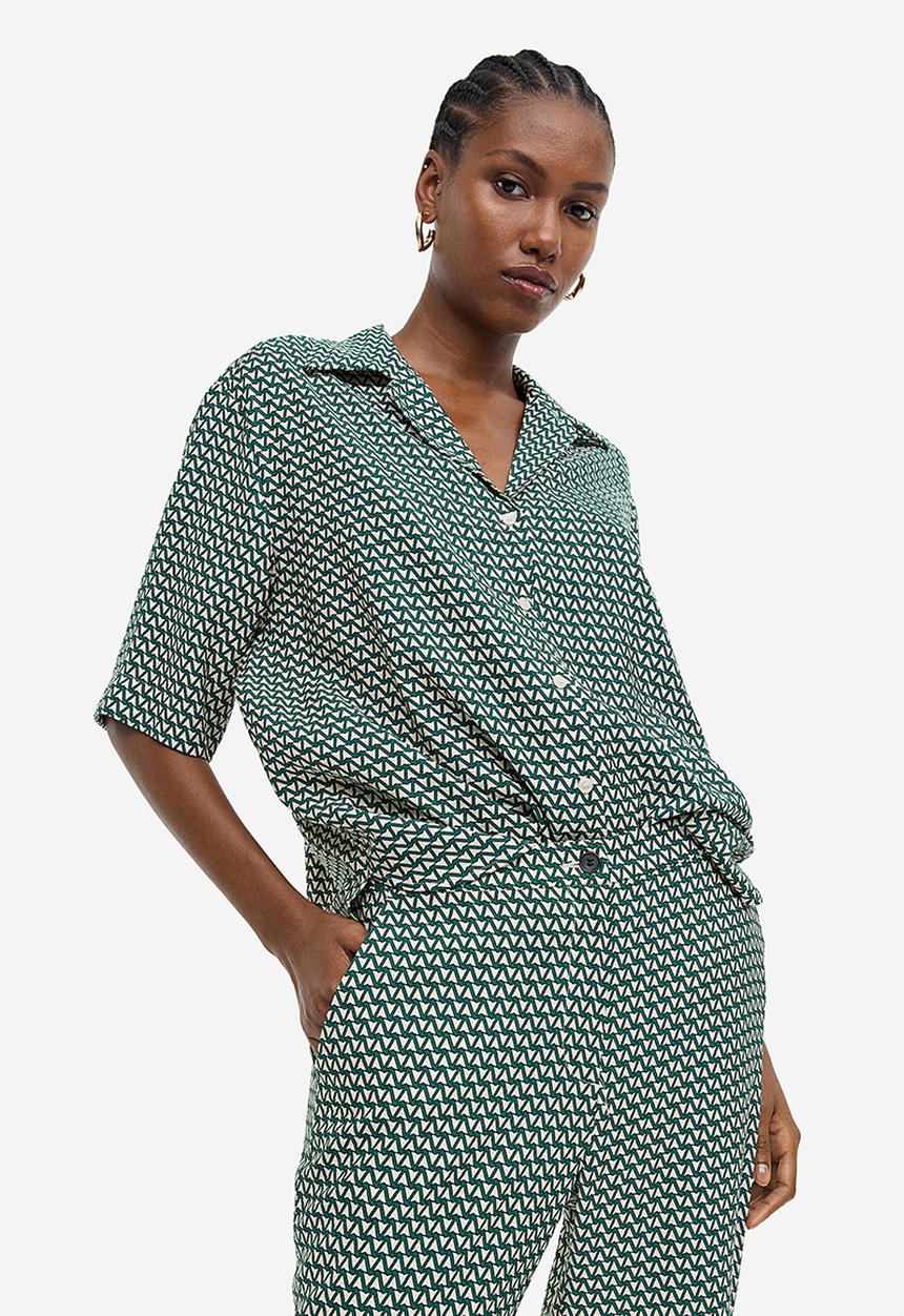 H&M - Oversized resort shirt - dark green patterned