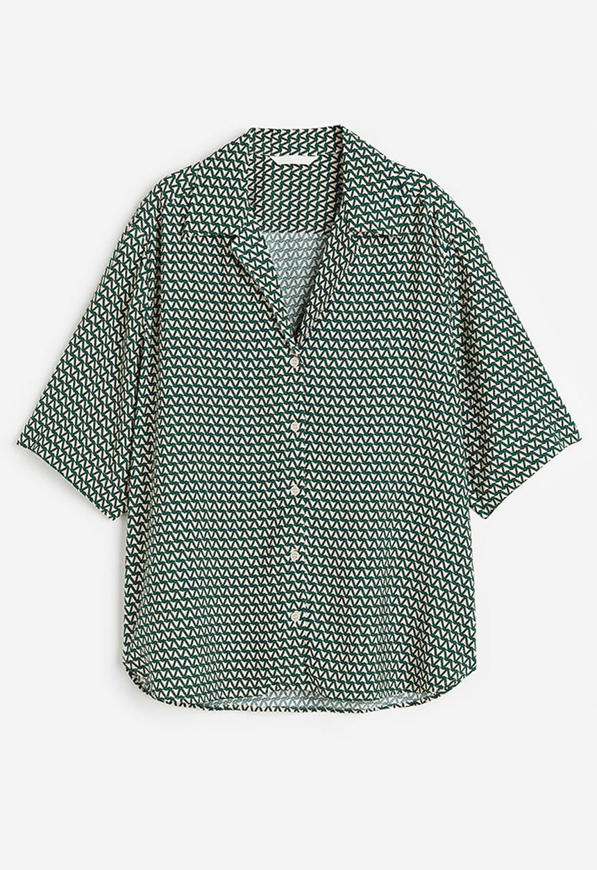 H&M - Oversized resort shirt - dark green patterned