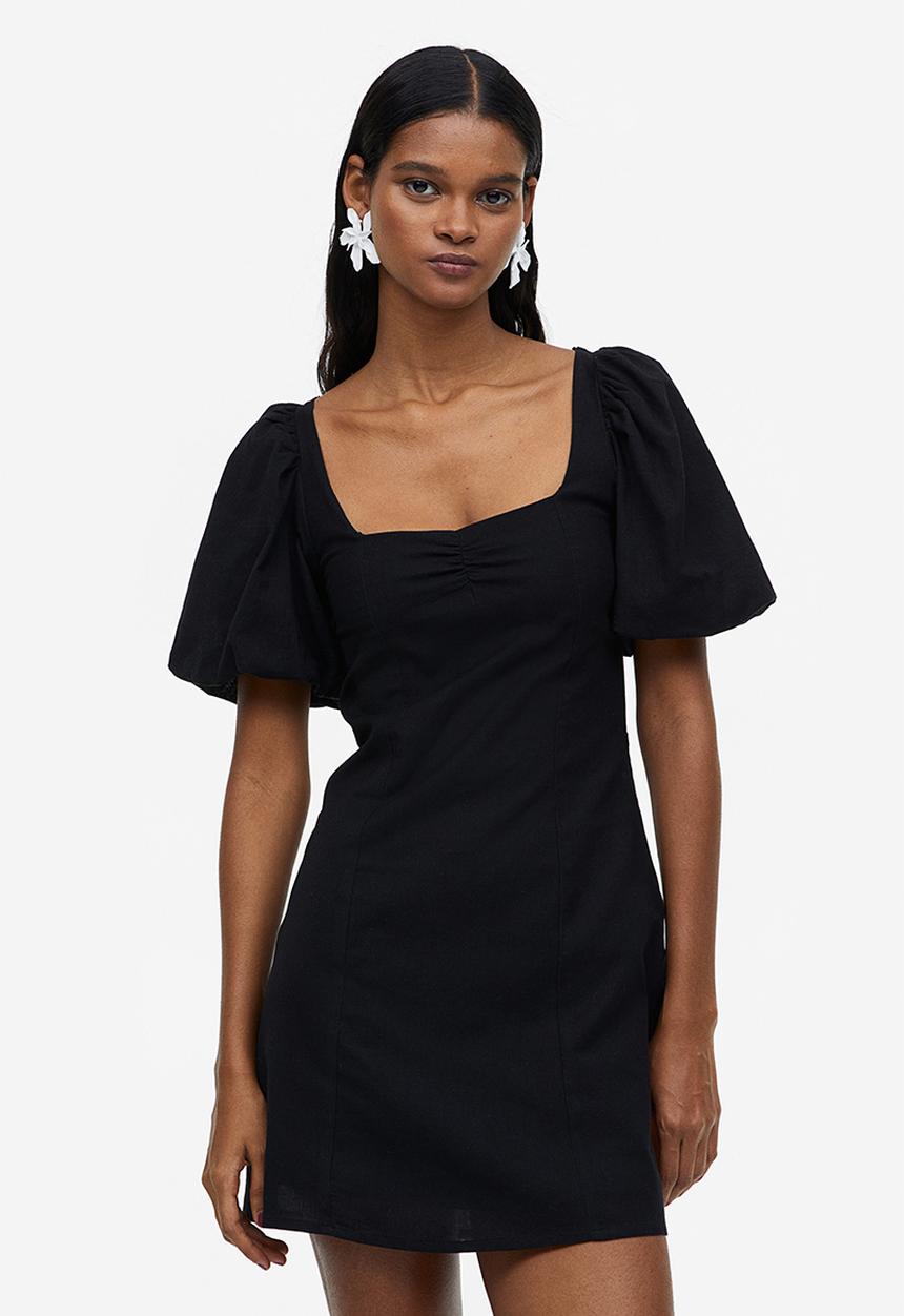 H&M - Puff-sleeved dress - black