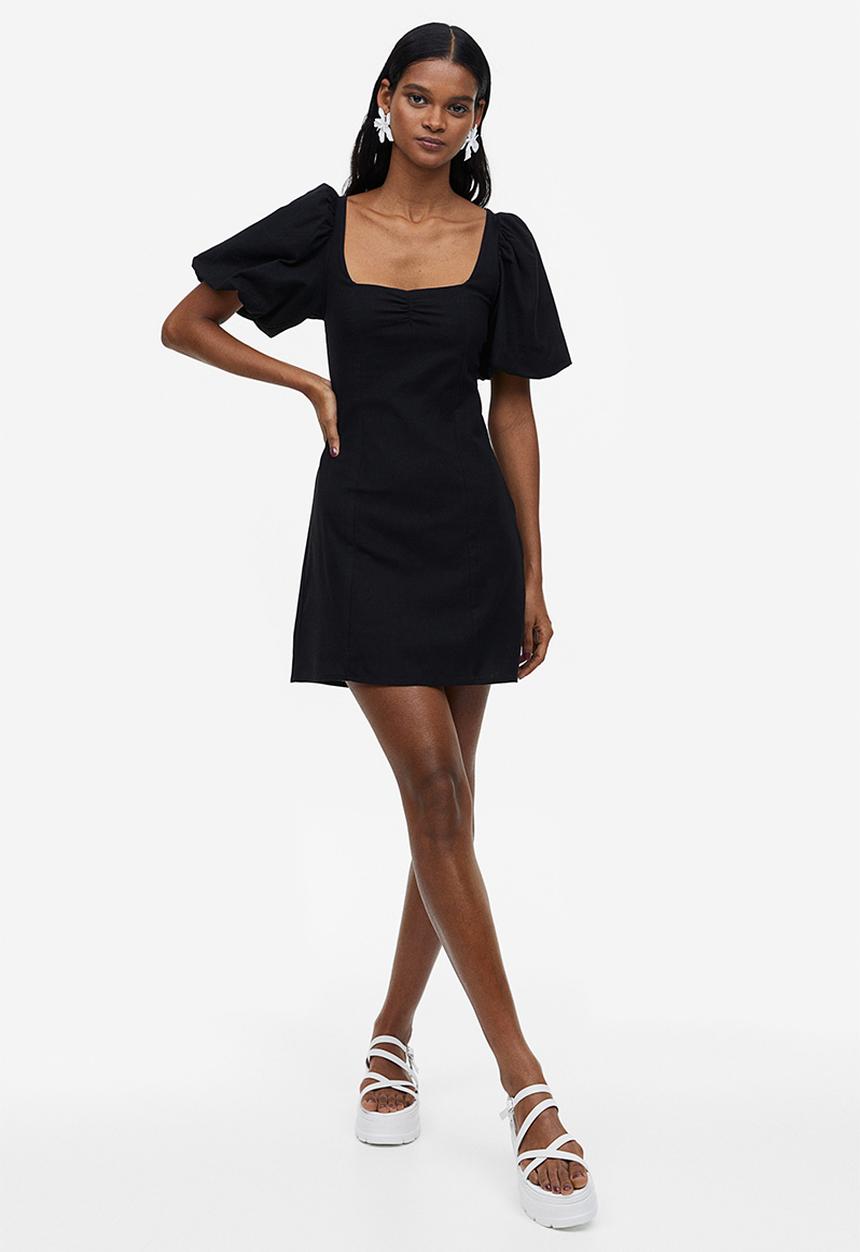 H&M - Puff-sleeved dress - black