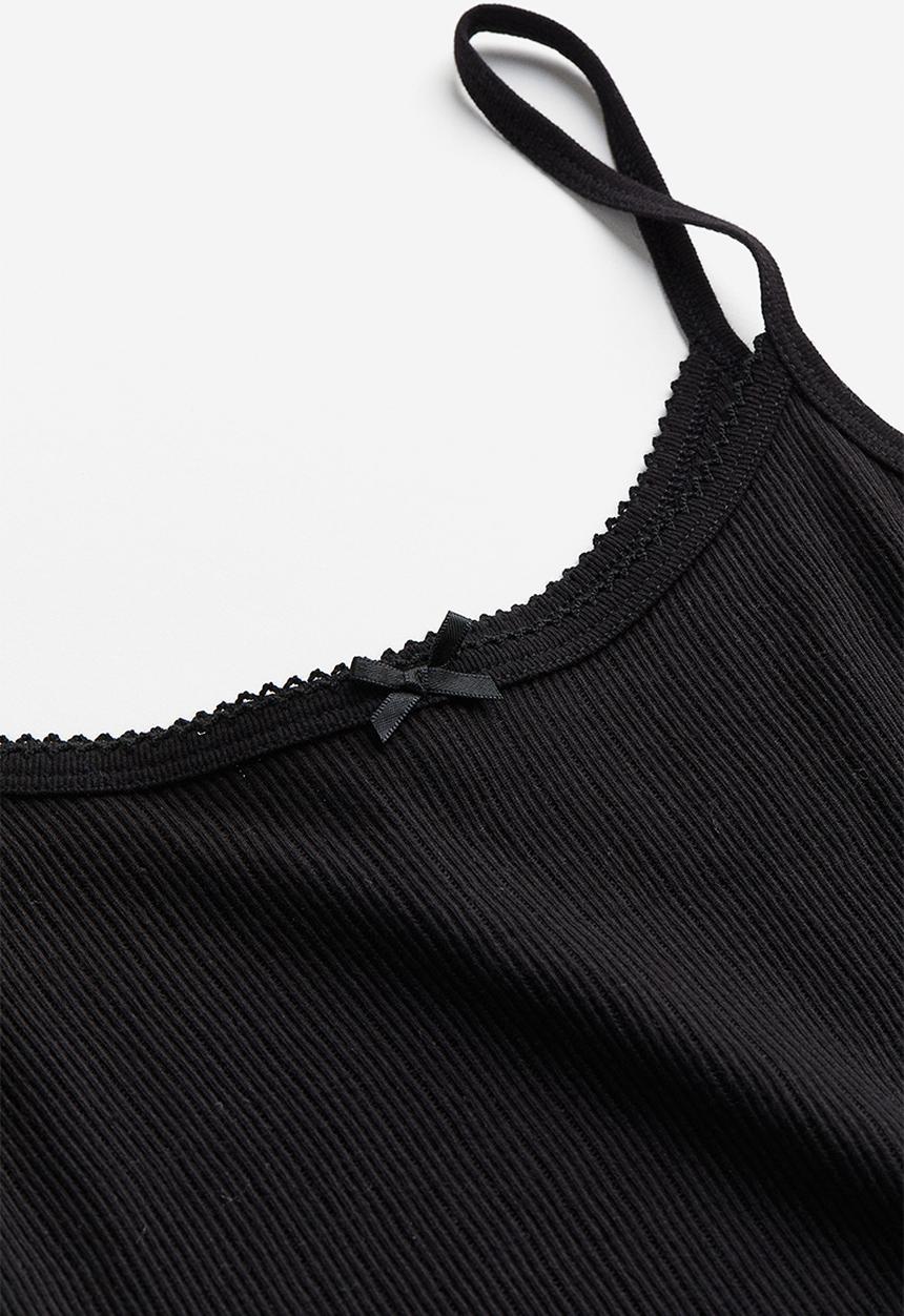 H&M - Picot-trimmed strappy top - black