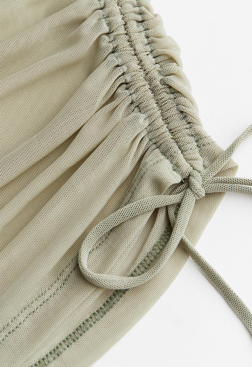 H&M - Drawstring-detail mesh top - light khaki green 