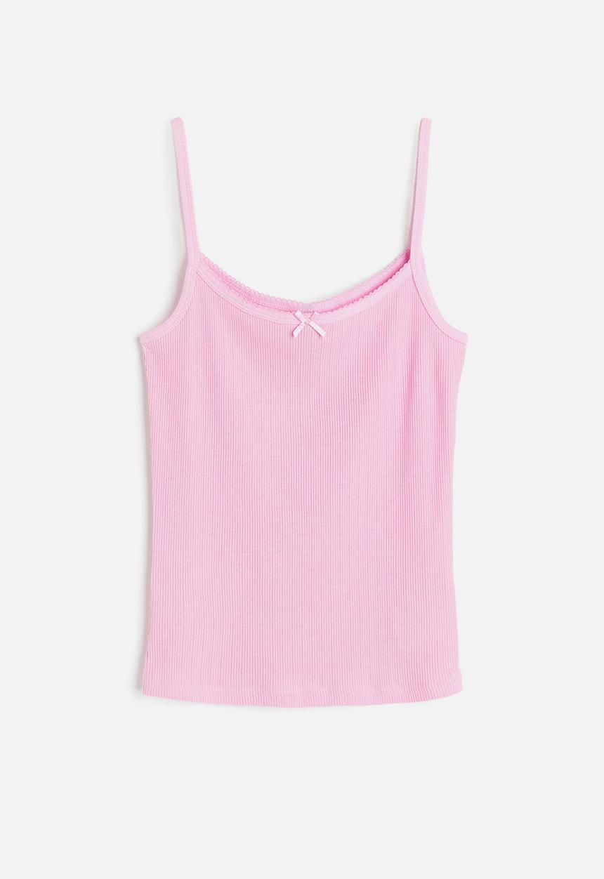 H&M - Picot-trimmed strappy top - light pink
