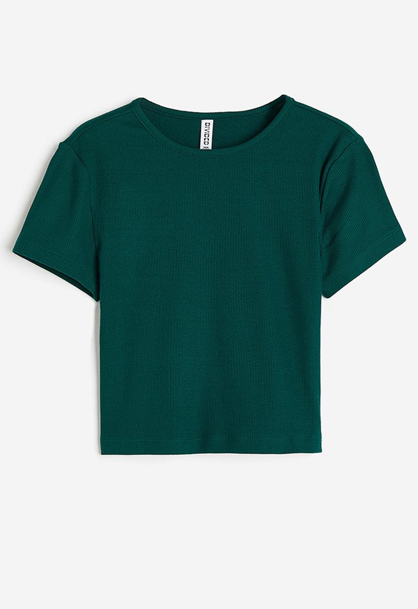 H&M - Ribbed cropped top - dark green