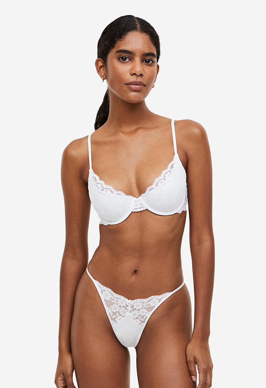 H&M - Padded underwired lace bra - white