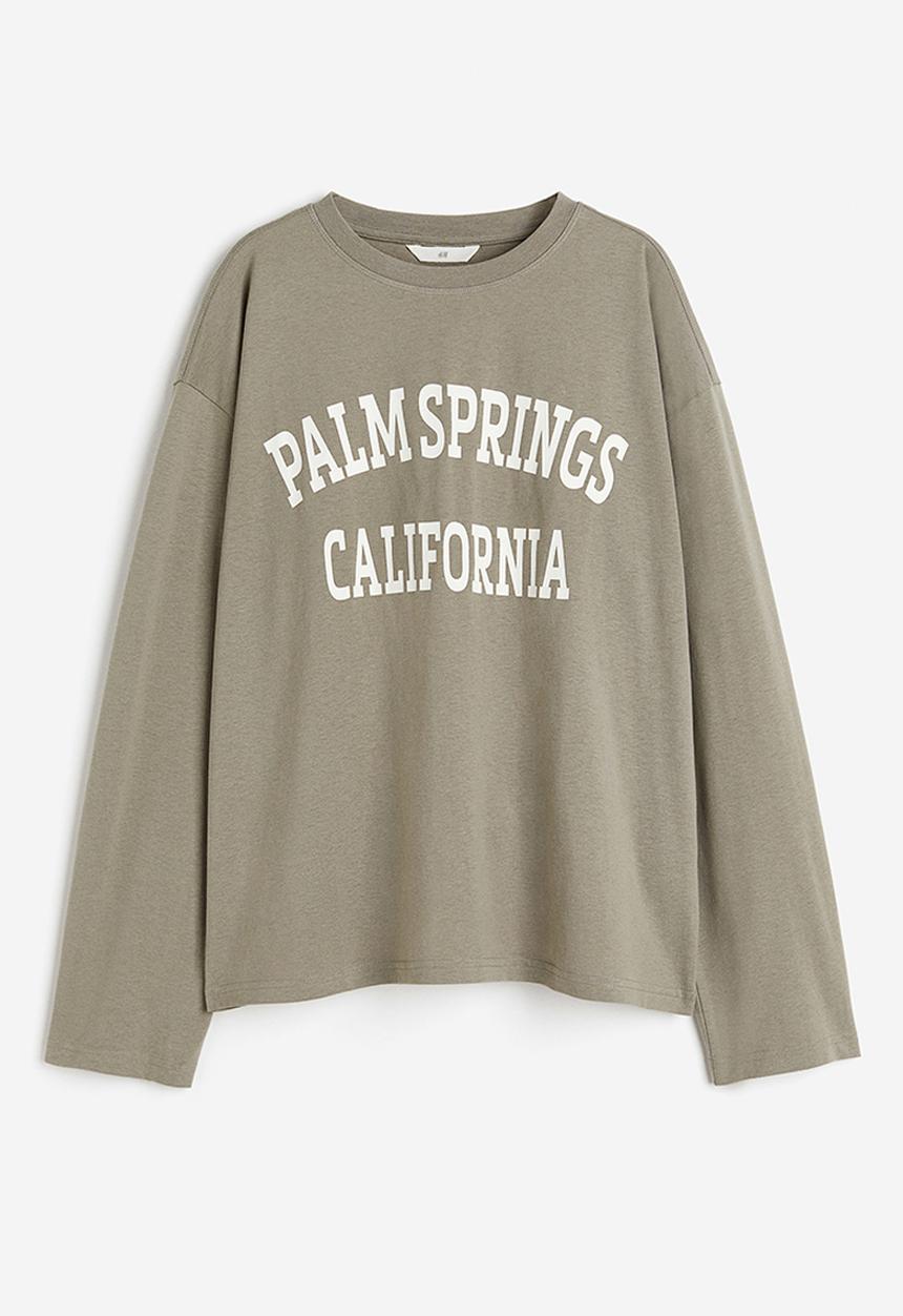 H&M - Oversized printed top - khaki green palm springs