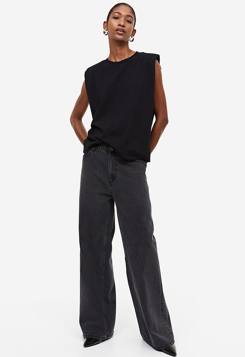 H&M - Oversized shoulder-pad top - black
