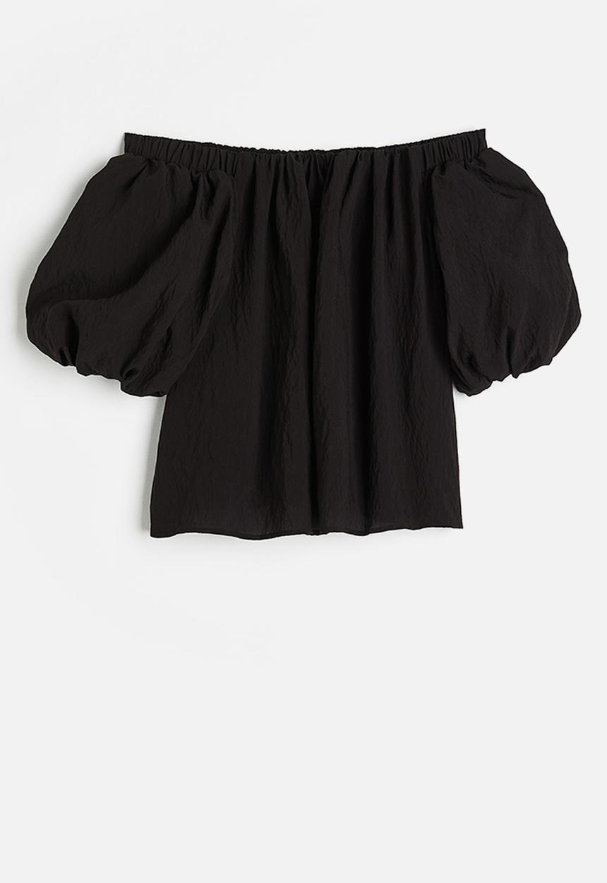 H&M - Puff-sleeved off-the-shoulder blouse - black