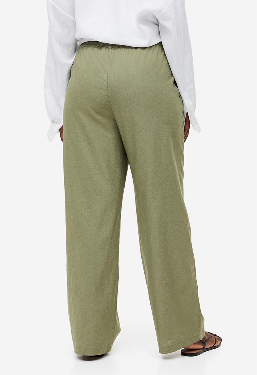 H&M - Linen-blend pull-on trousers - khaki green 