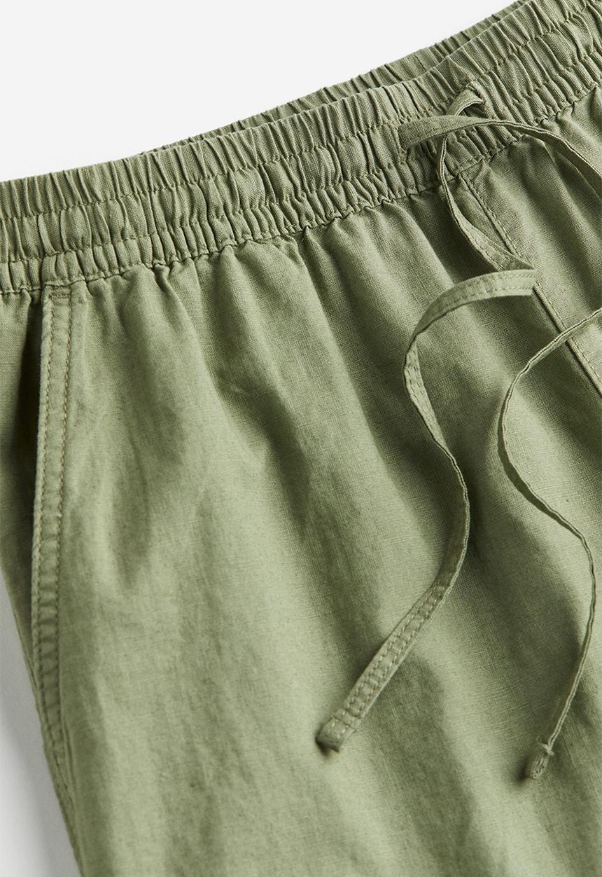 H&M - Linen-blend pull-on trousers - khaki green 
