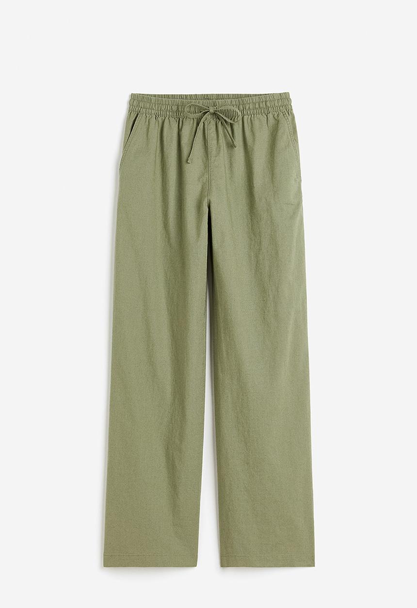 H&M - Linen-blend pull-on trousers - khaki green 