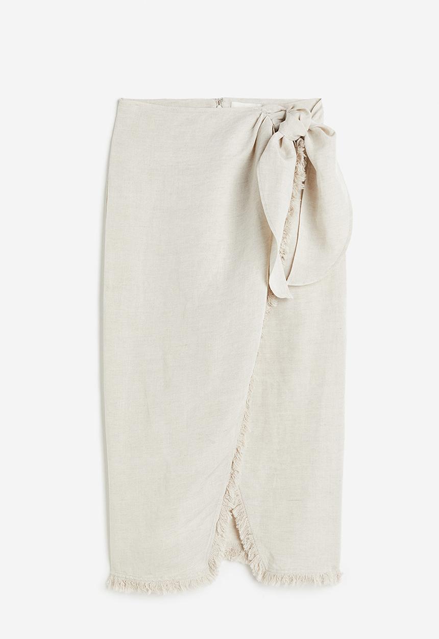 H&M - Linen-blend wrapover skirt - light beige