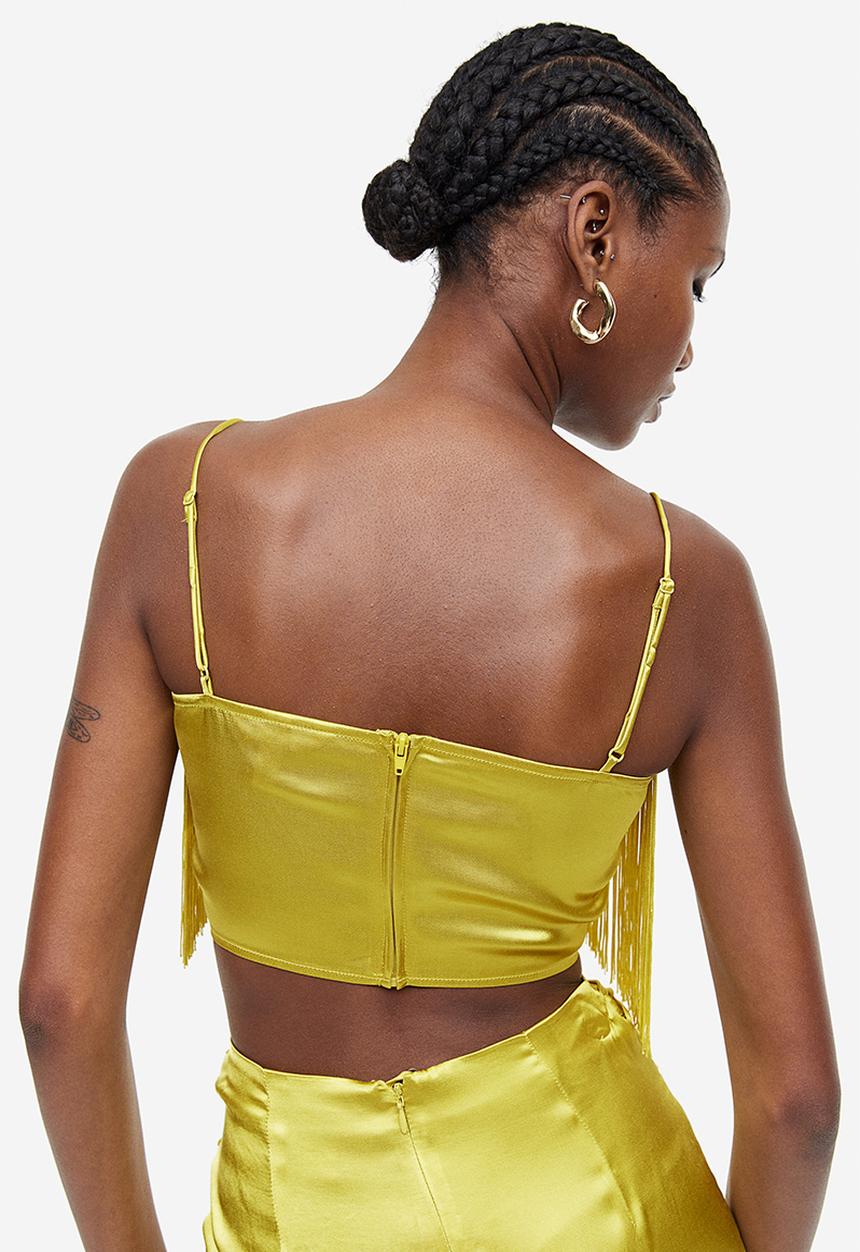 H&M - Fringed satin cropped top - yellow