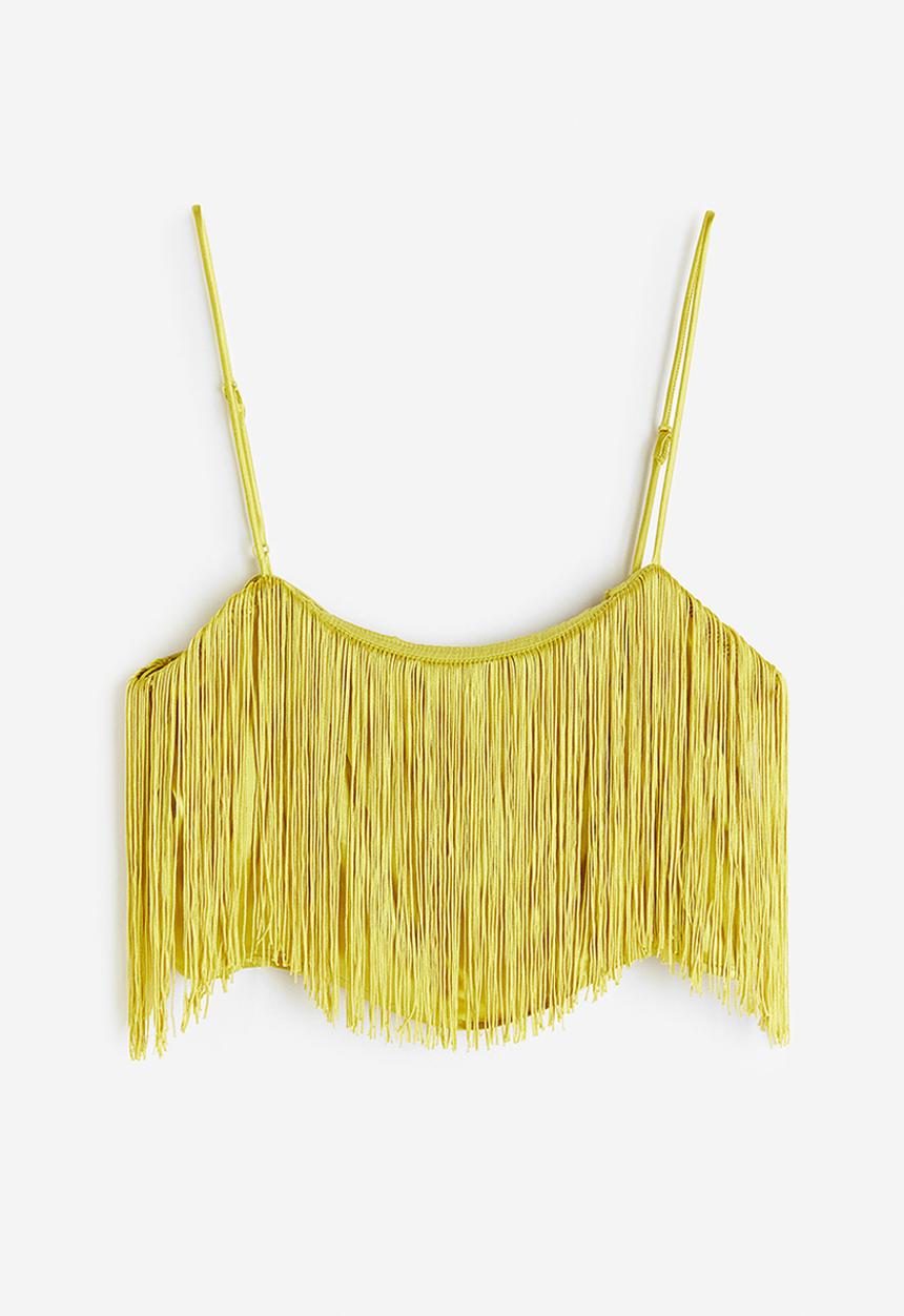 H&M - Fringed satin cropped top - yellow