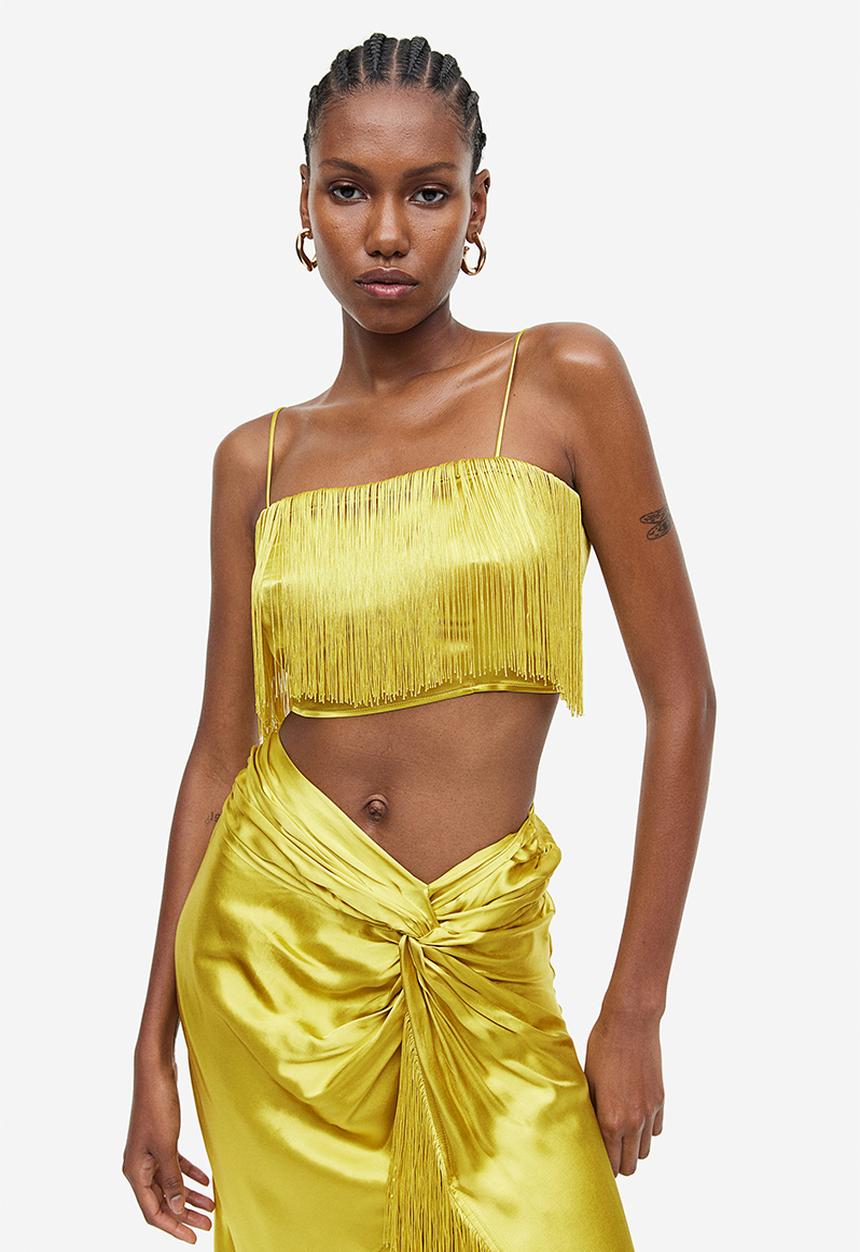 H&M - Fringed satin cropped top - yellow