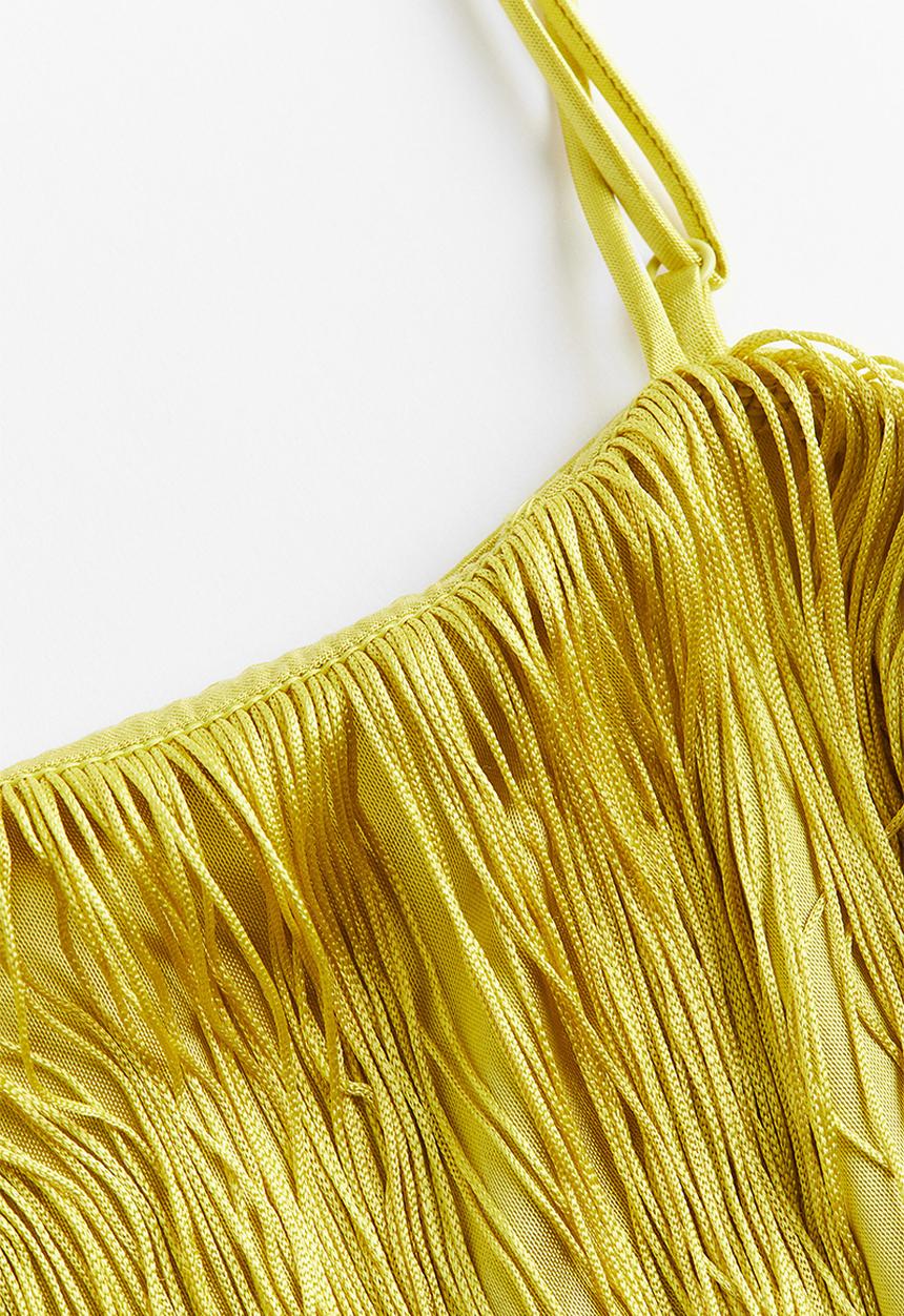 H&M - Fringed satin cropped top - yellow