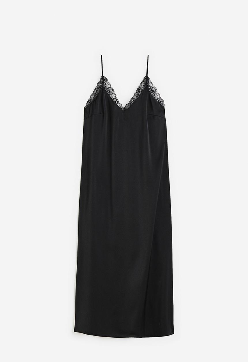H&M - Lace-trimmed slip dress - black