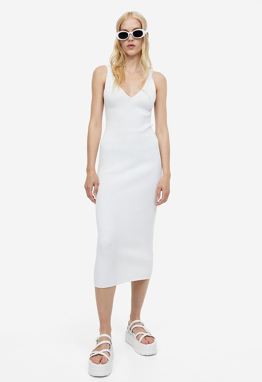 H&M - Rib-knit bodycon dress - cream