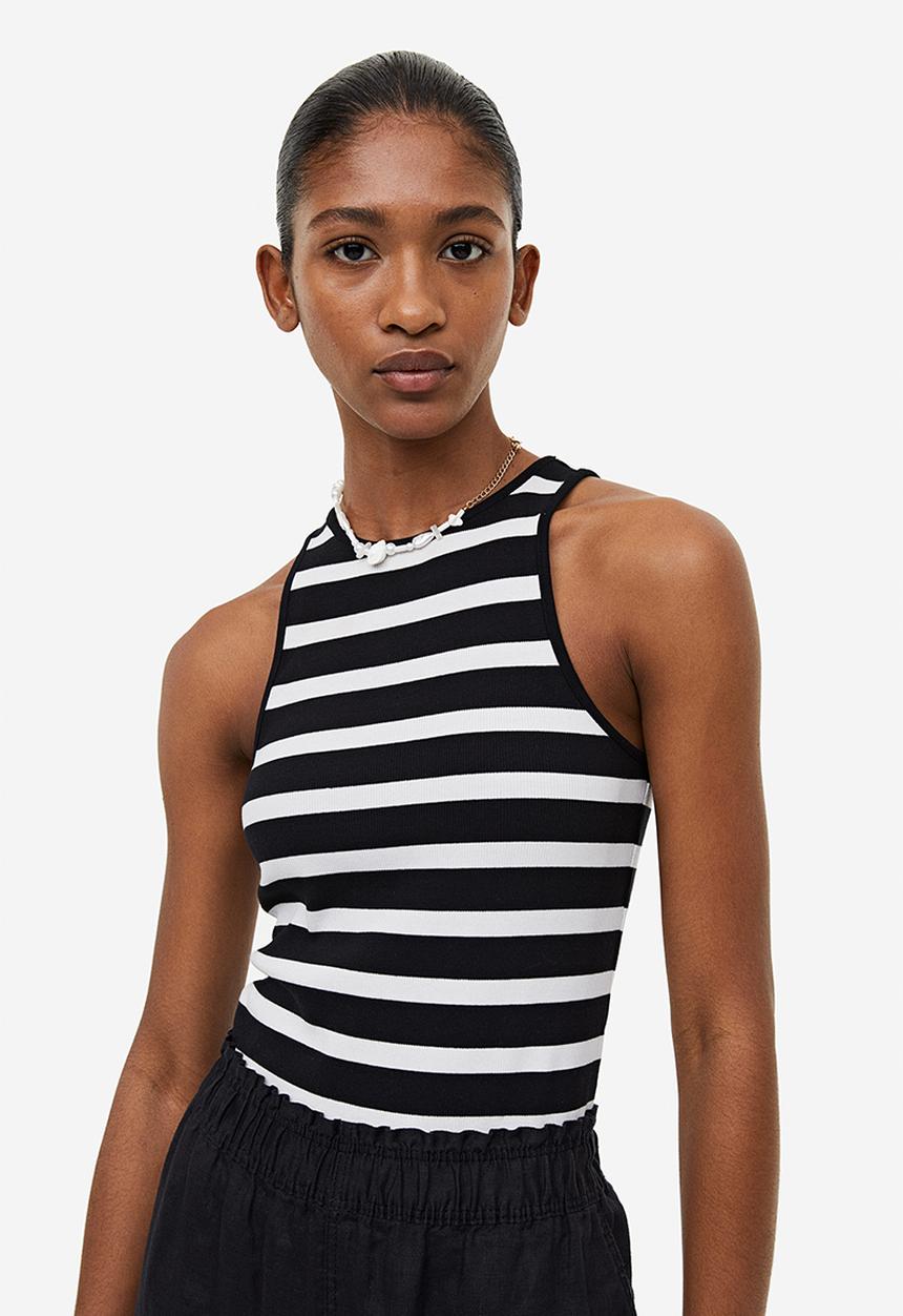 H&M - Ribbed vest top - black & white striped