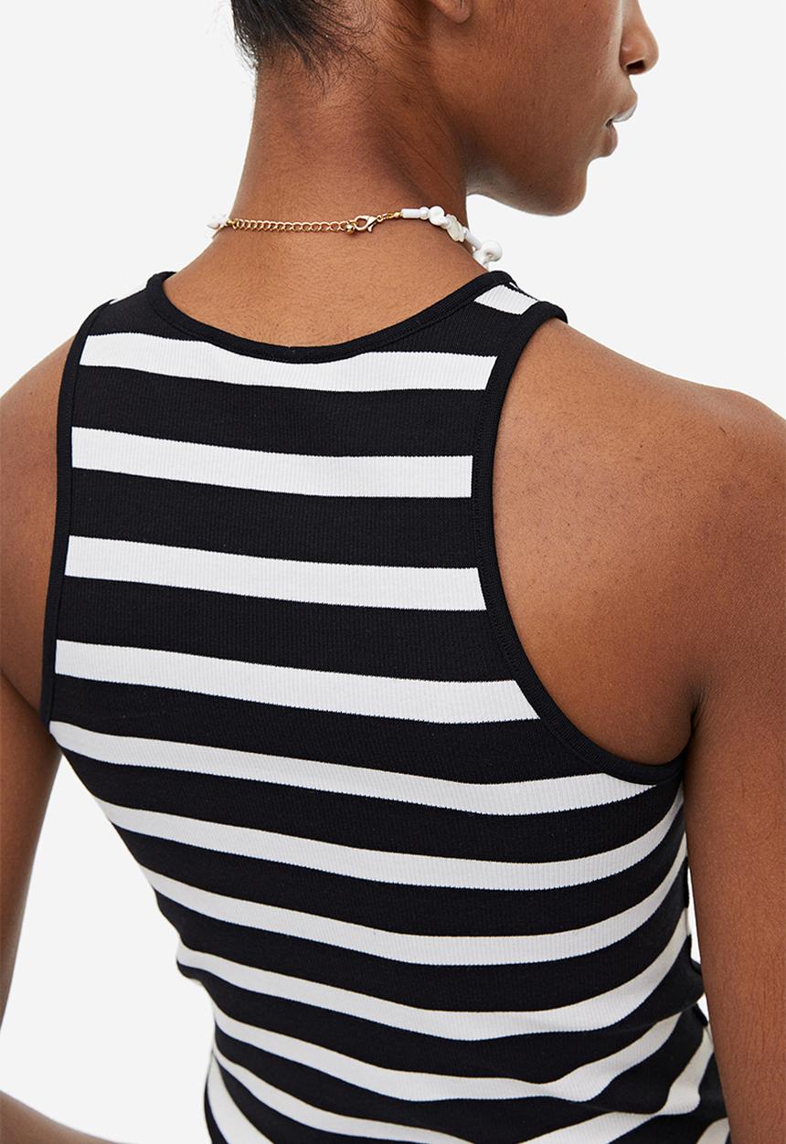 H&M - Ribbed vest top - black & white striped