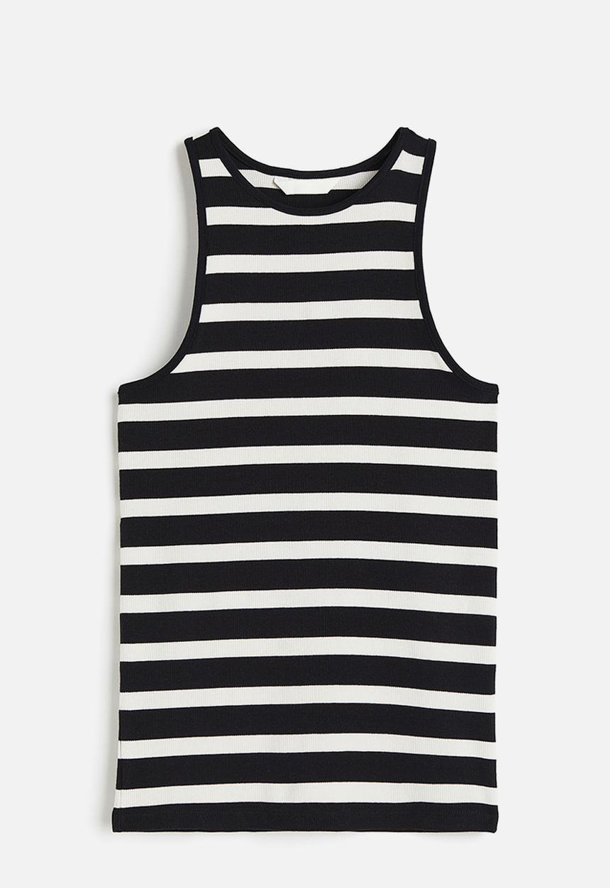 H&M - Ribbed vest top - black & white striped