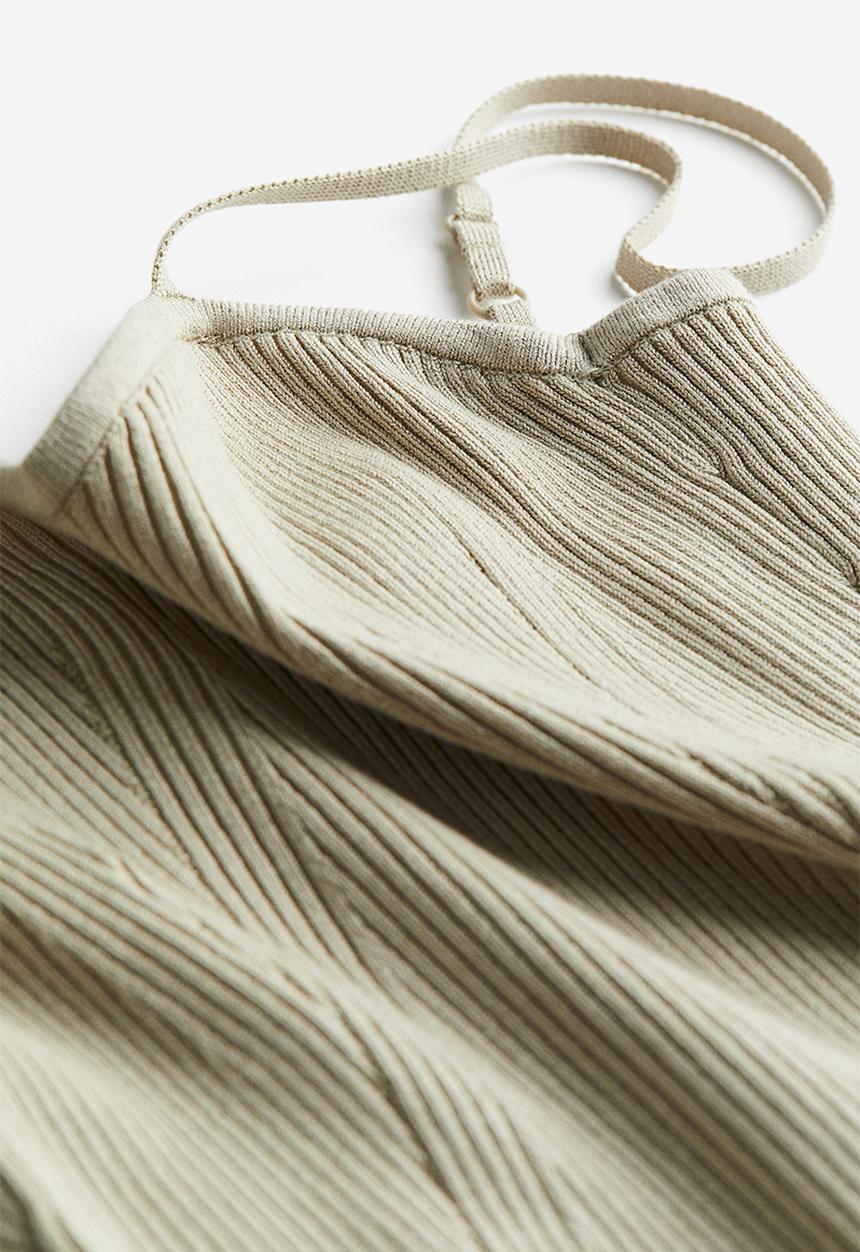 H&M - Rib-knit slip dress - light khaki green 