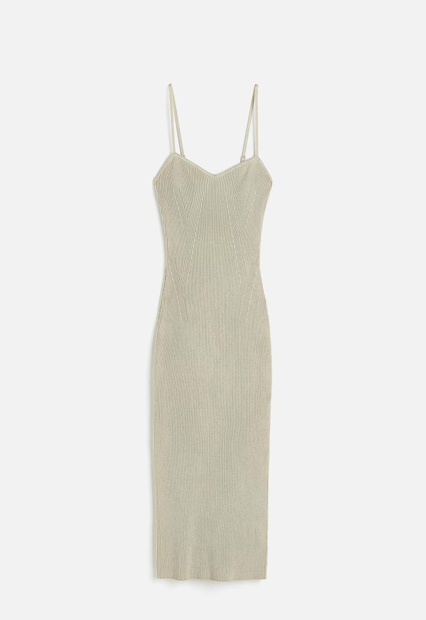 H&M - Rib-knit slip dress - light khaki green 