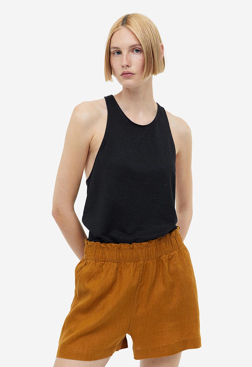 H&M - Linen-blend vest top - black