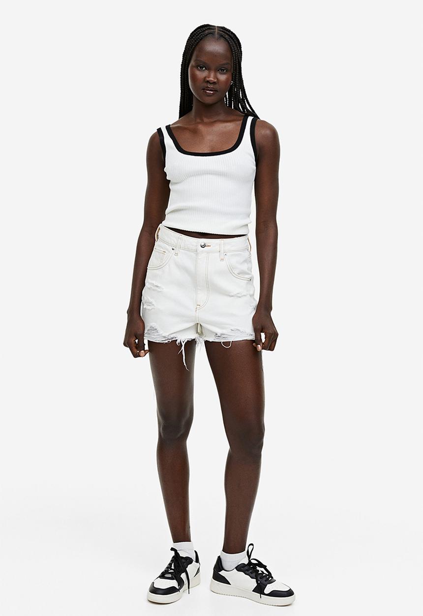 H&M - High-waisted denim shorts - white