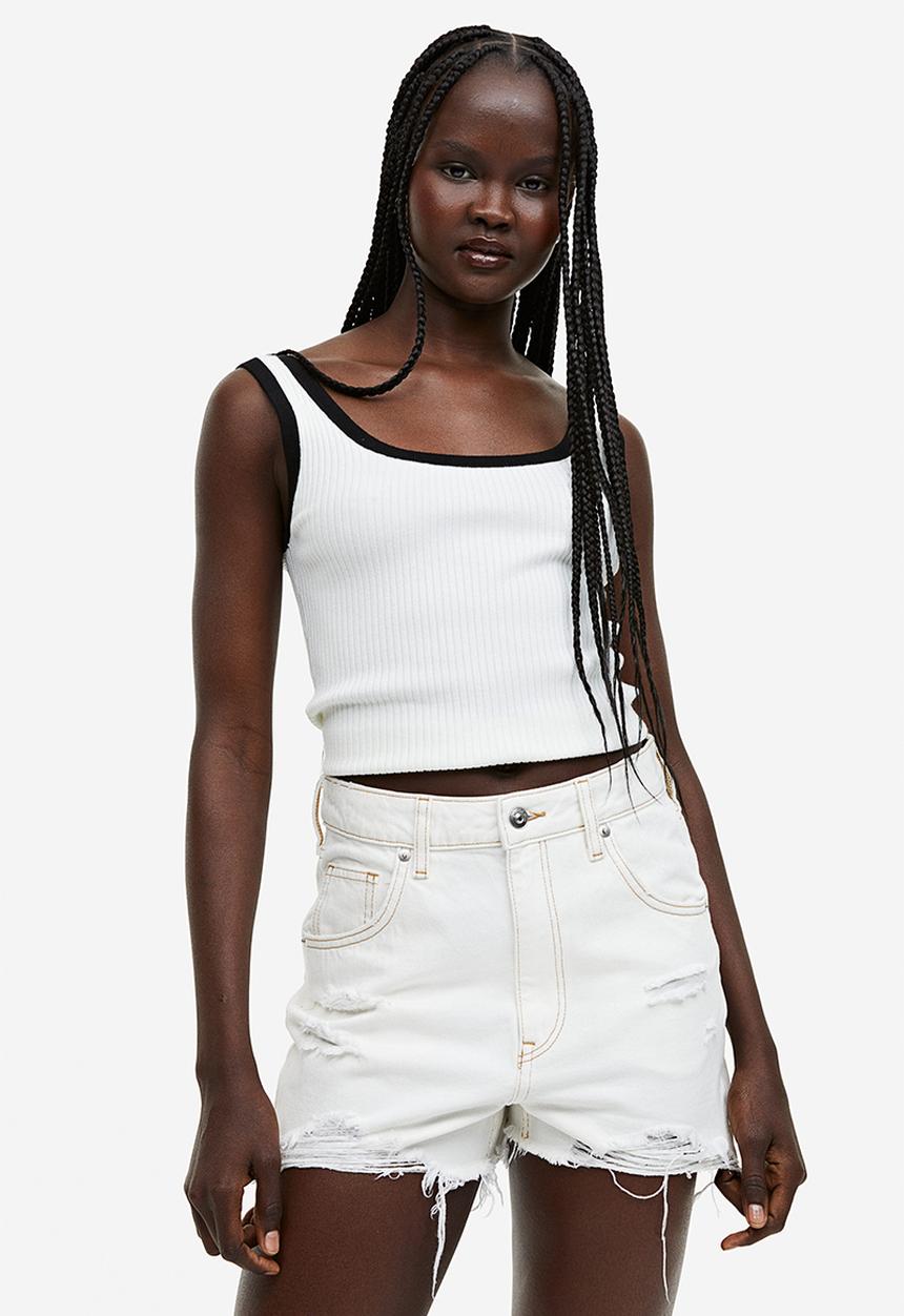 H&M - High-waisted denim shorts - white