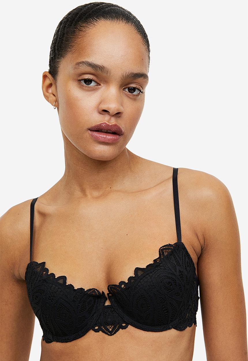 H&M - Lace push-up bra - black