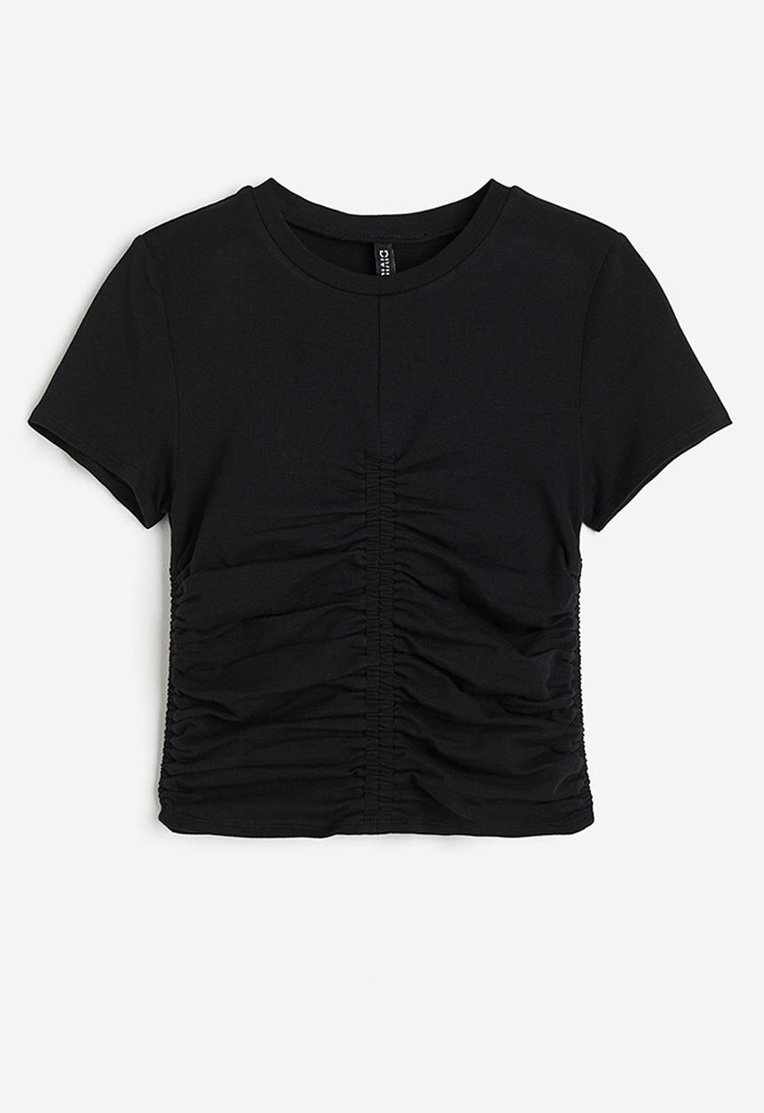 H&M - Gathered jersey top - black