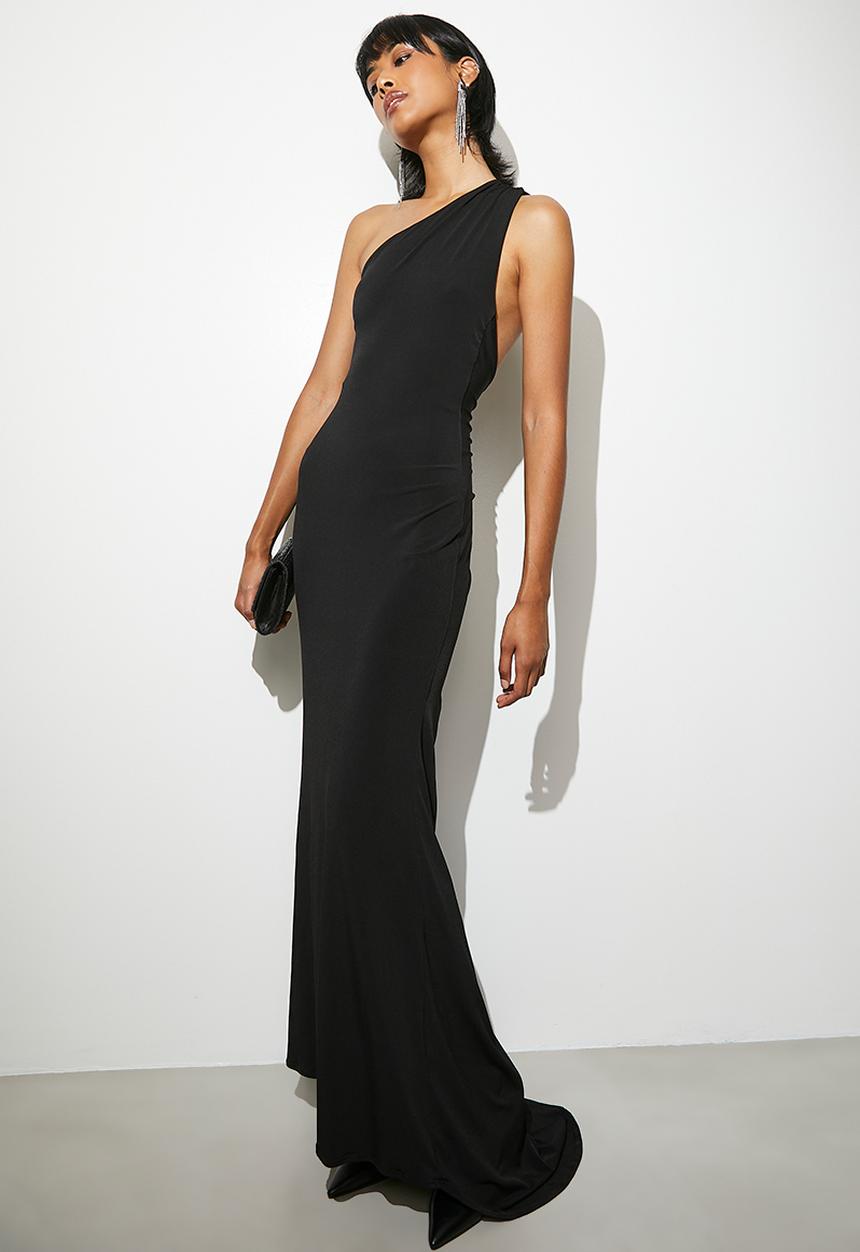 VELVET - Asym knit maxi dress - black