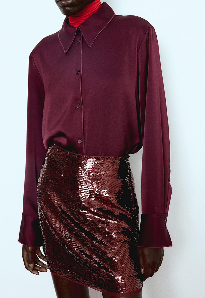 H&M - Sequined mini skirt - dark red