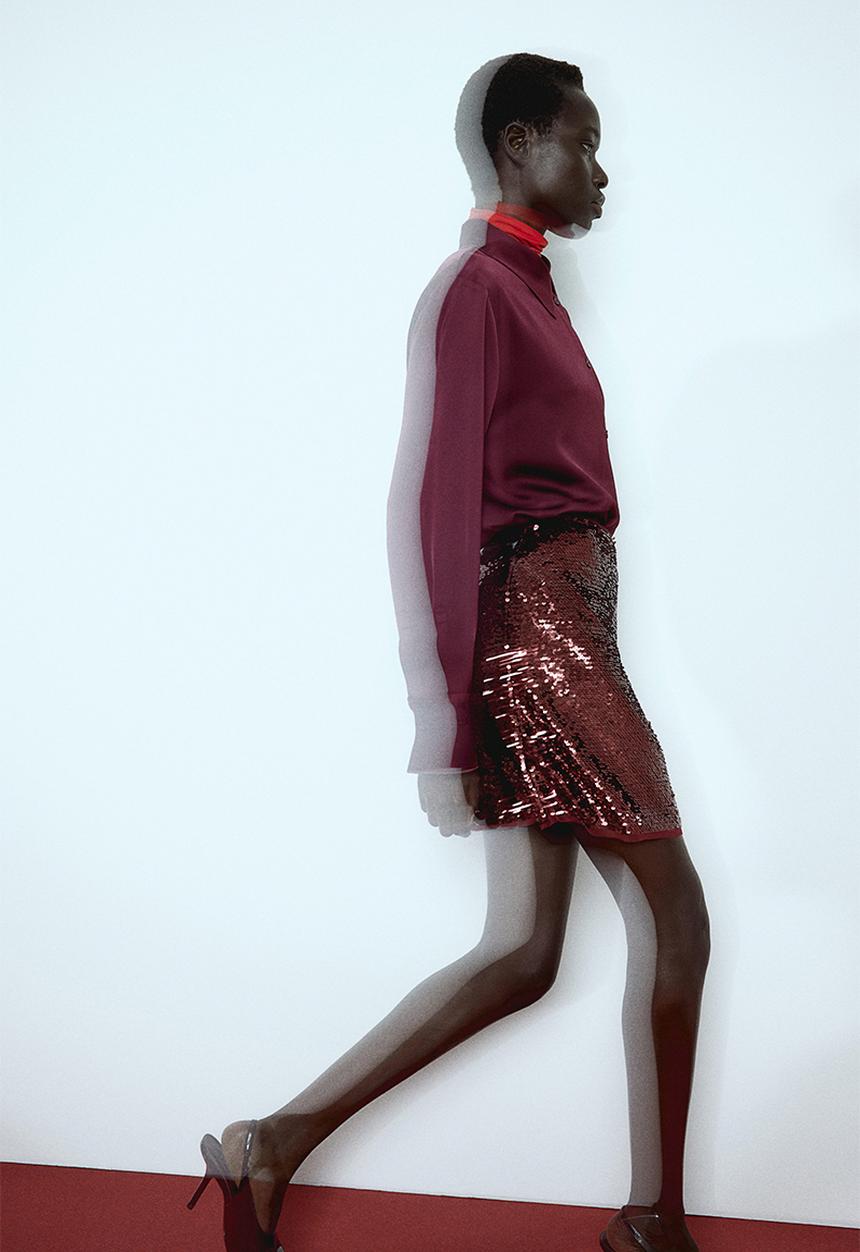 H&M - Sequined mini skirt - dark red