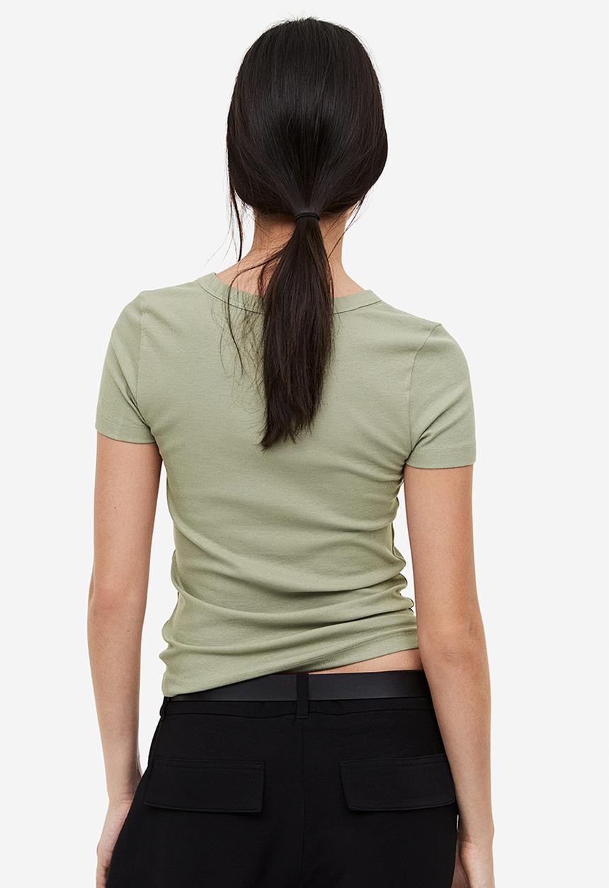 H&M - Ribbed modal-blend T-shirt - sage green