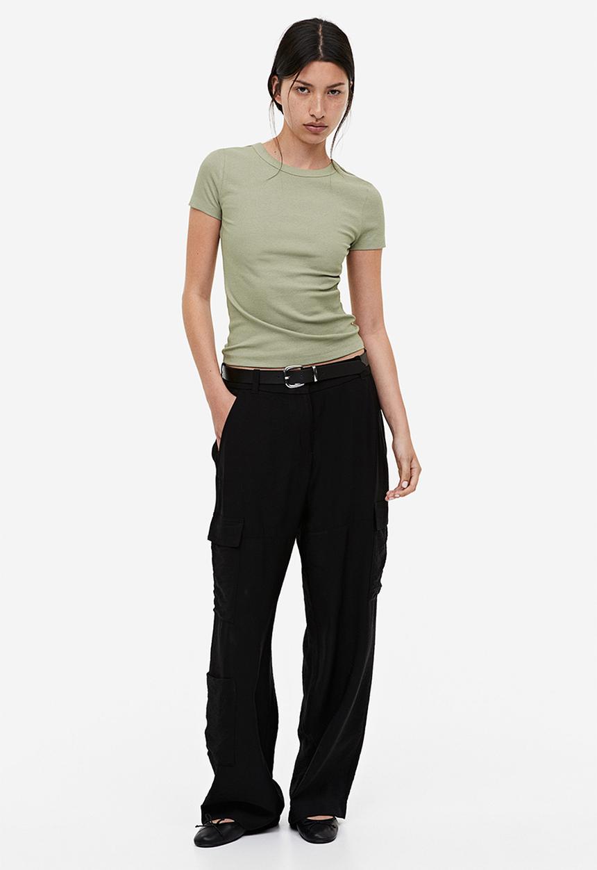 H&M - Ribbed modal-blend T-shirt - sage green