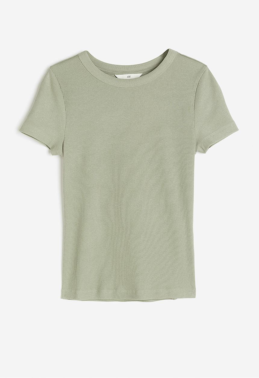 H&M - Ribbed modal-blend T-shirt - sage green