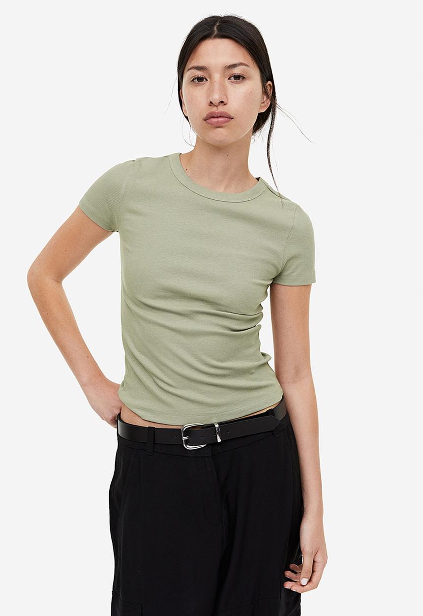 H&M - Ribbed modal-blend T-shirt - sage green