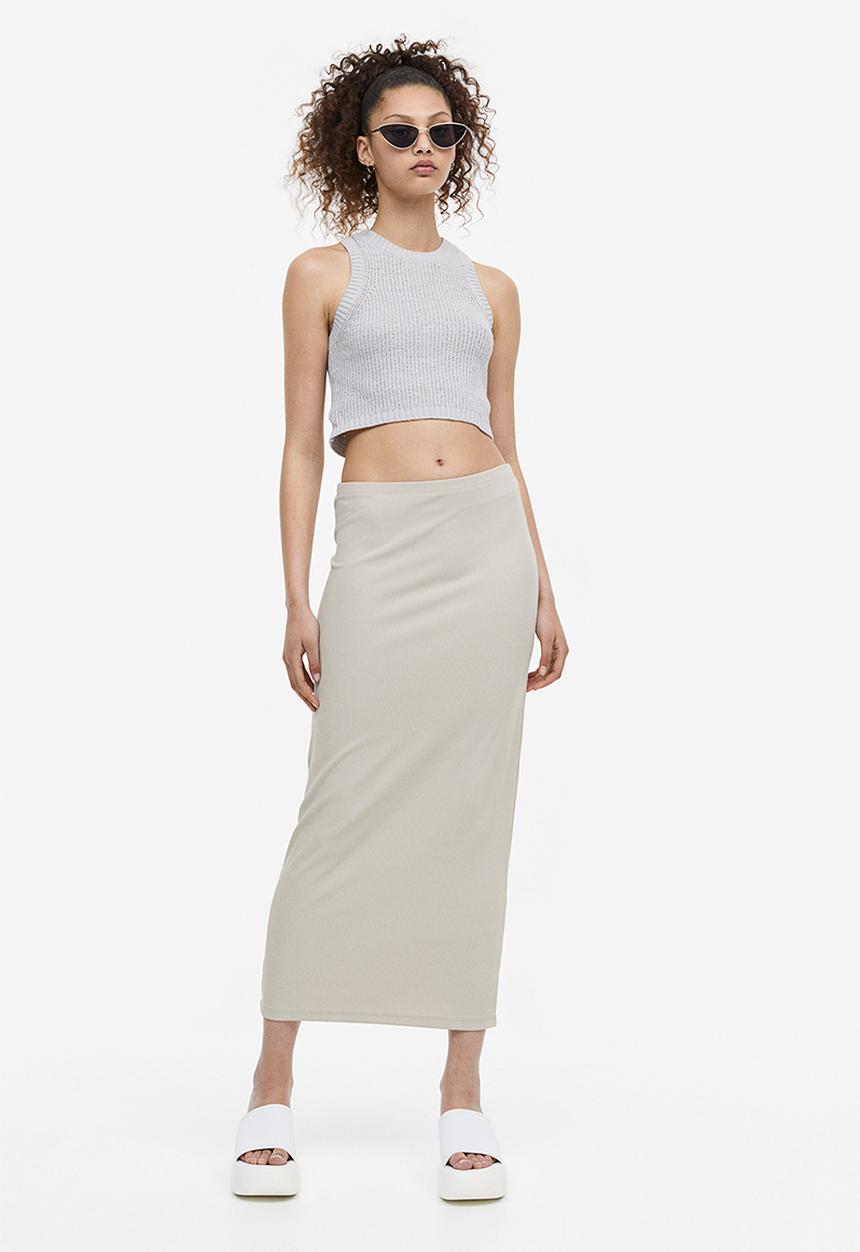 H&M - Ribbed pencil skirt - light greige