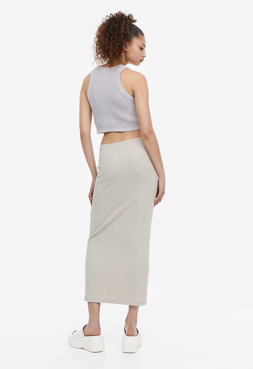H&M - Ribbed pencil skirt - light greige