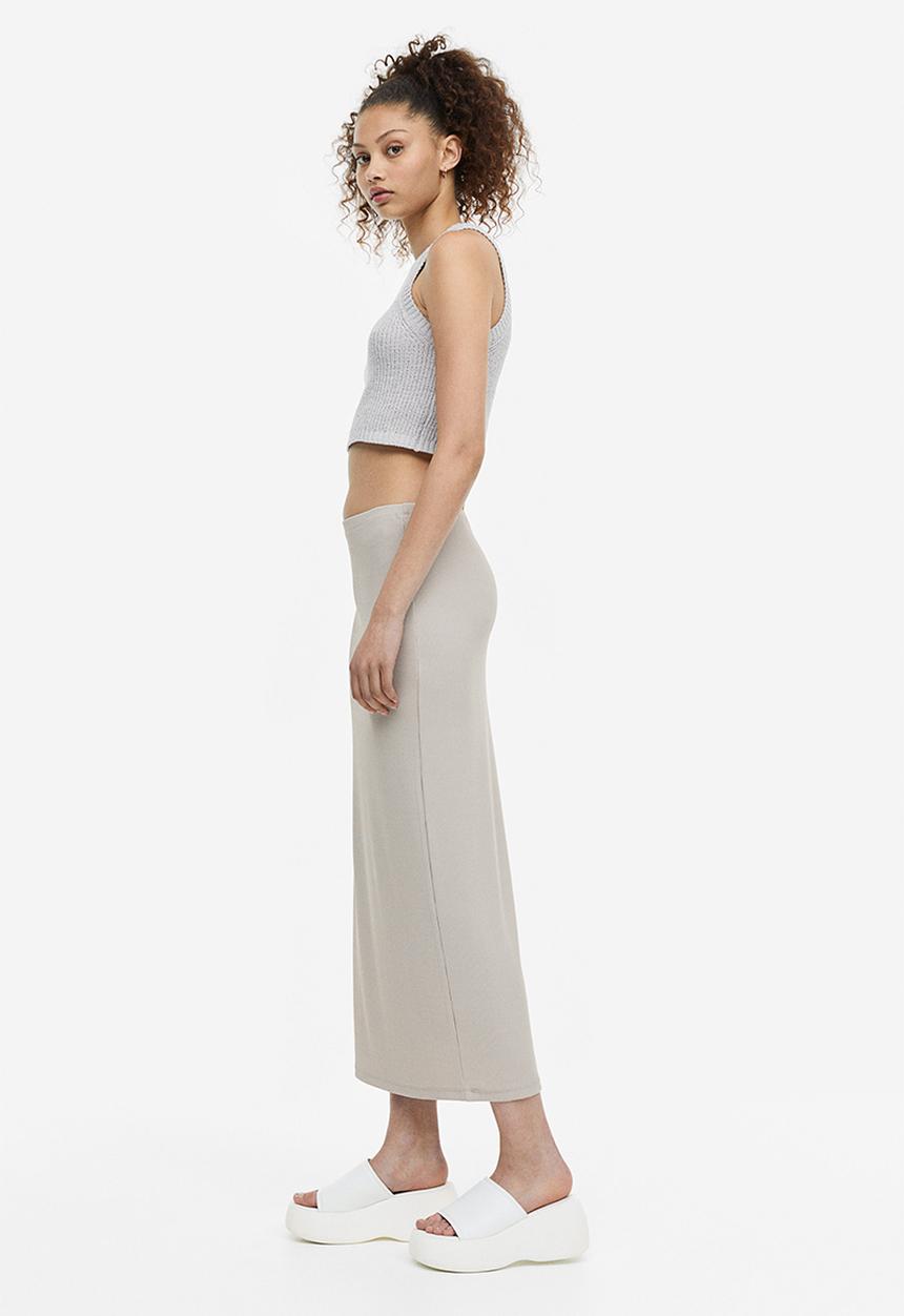 H&M - Ribbed pencil skirt - light greige