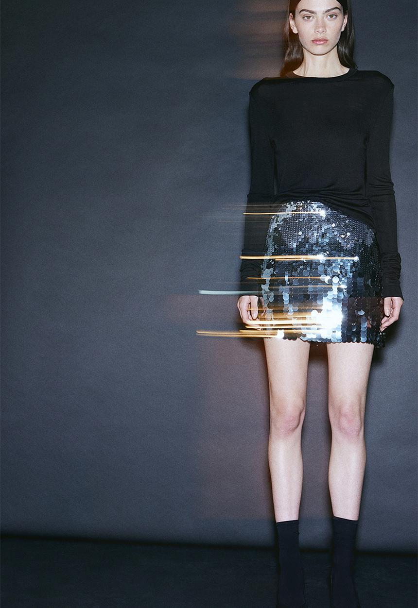 H&M - Sequined mini skirt - black/silver-coloured